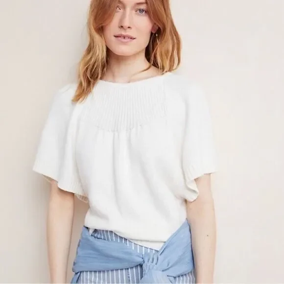 Anthropologie Belle Flutter Sleeve Wool Blend Sweater - Picture 3 of 12